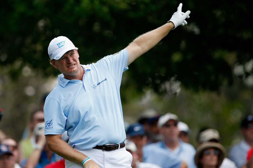 Seasoned campaigner .... Ernie Els watches a tee shot at Augusta National