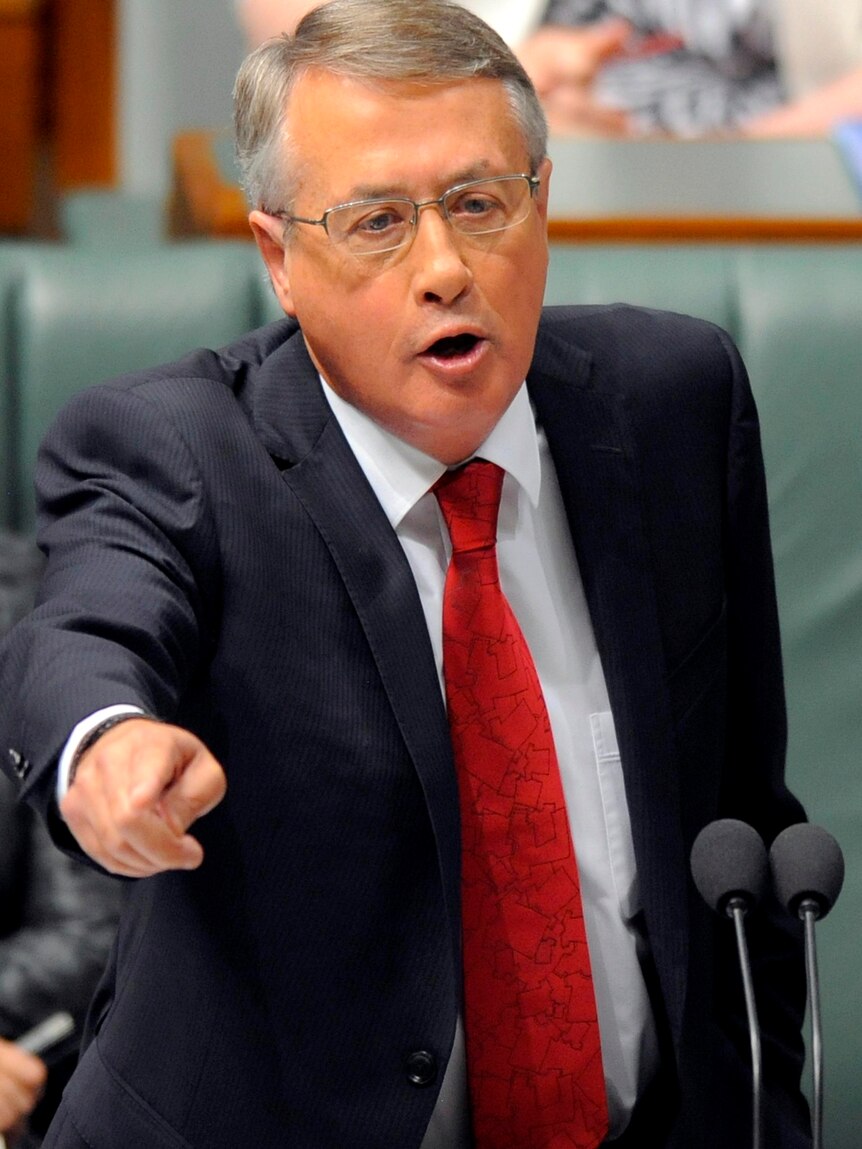 Treasurer Wayne Swan speaks during House of Representatives question time at Parliament House.