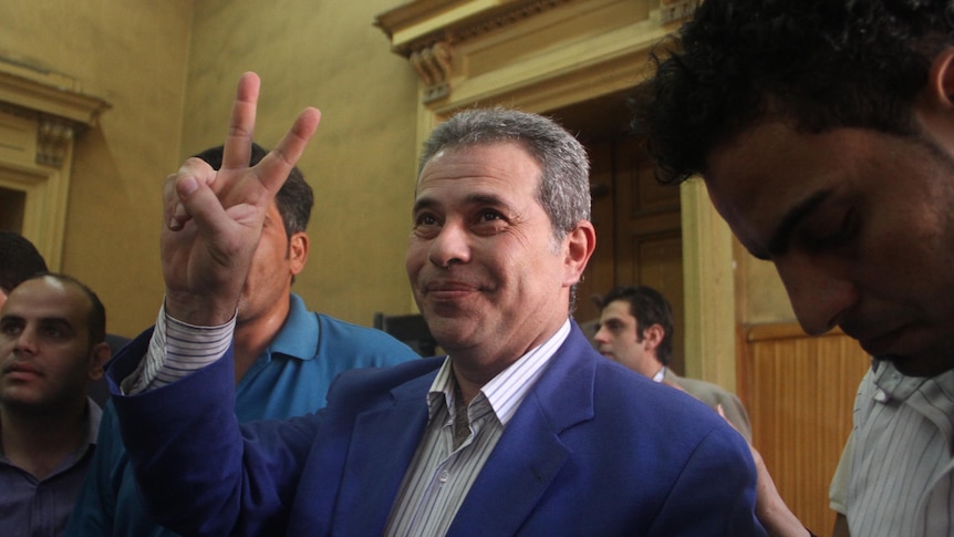 Tawfiq Okasha arrives at court on incitement charges