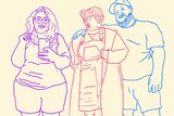 Illustrated drawing of two women and one man who are smiling for a story about how to be an ally to your fat friends