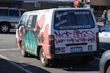 Wicked Camper van with slogan.