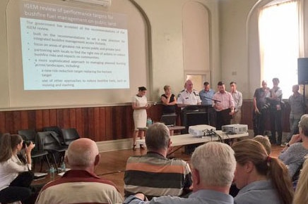 Emergency Services Commissioner Craig Lapsley answers questions from angry locals about the Lancefield fire.