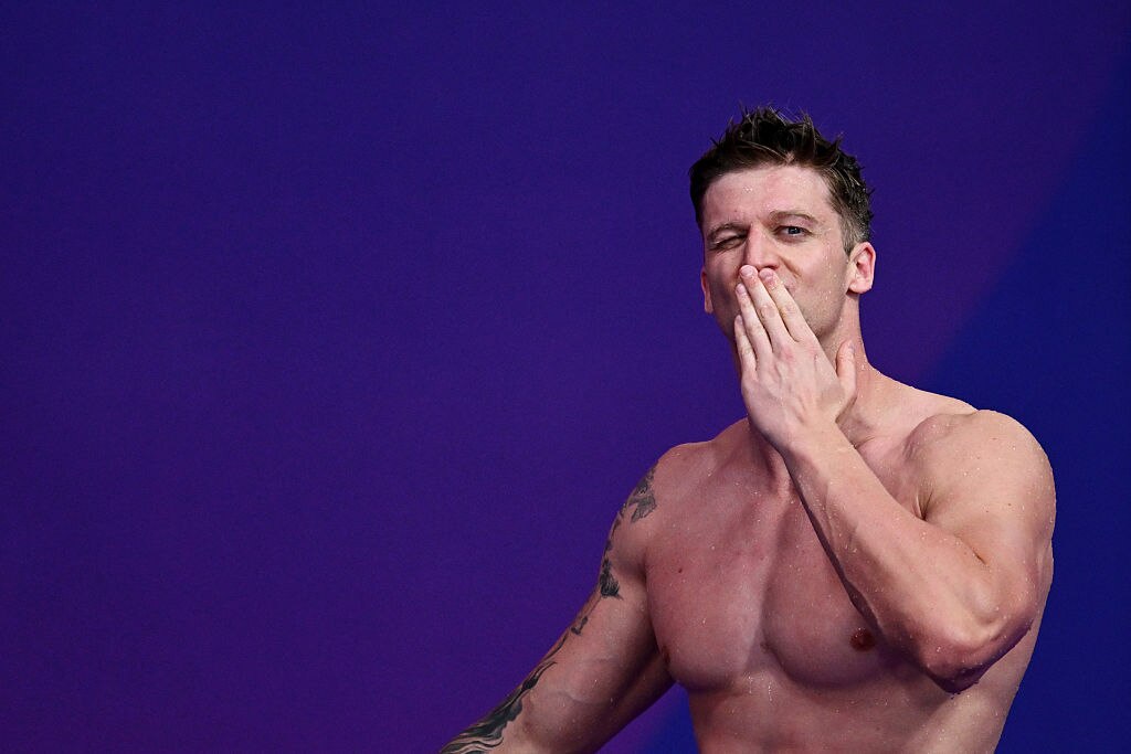 Swimmer Sam Williamson blows a kiss at the 2026 Commonwealth Games.