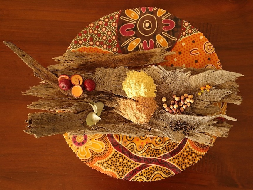 native bushfoods and powder on tree bark