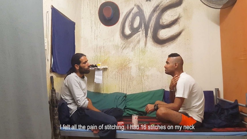 It took Behrouz Boochani (left) months to collect the material and send the files using a slow mobile phone internet connection.