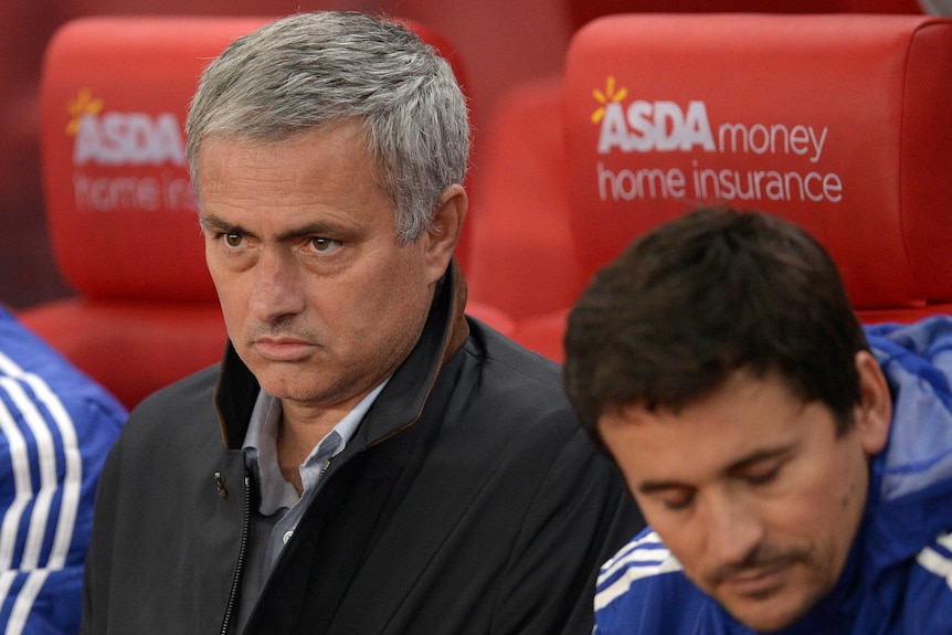 Jose Mourinho looks on with disgust