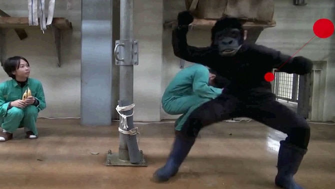 A man appears in a monkey suit in a movie made for apes