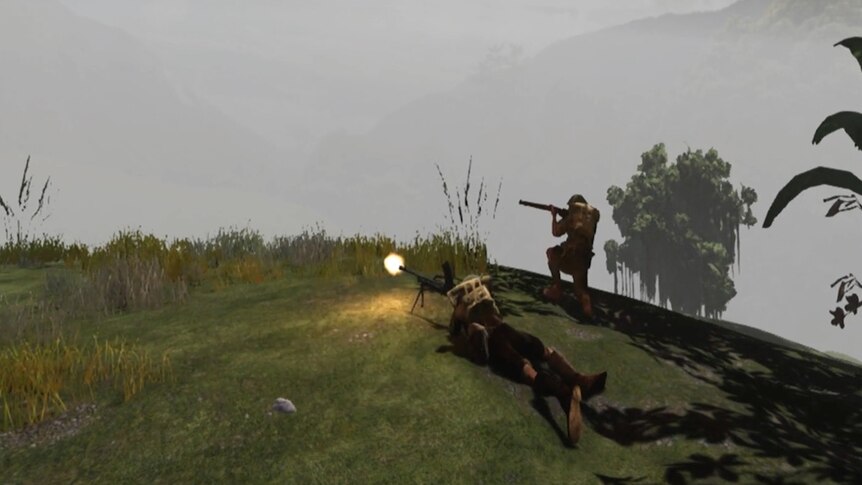Kokoda VR screenshot showing two soldiers firing guns.