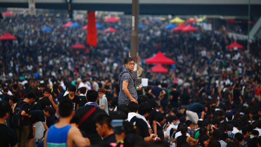 One man stands out among Hong Kong protesters