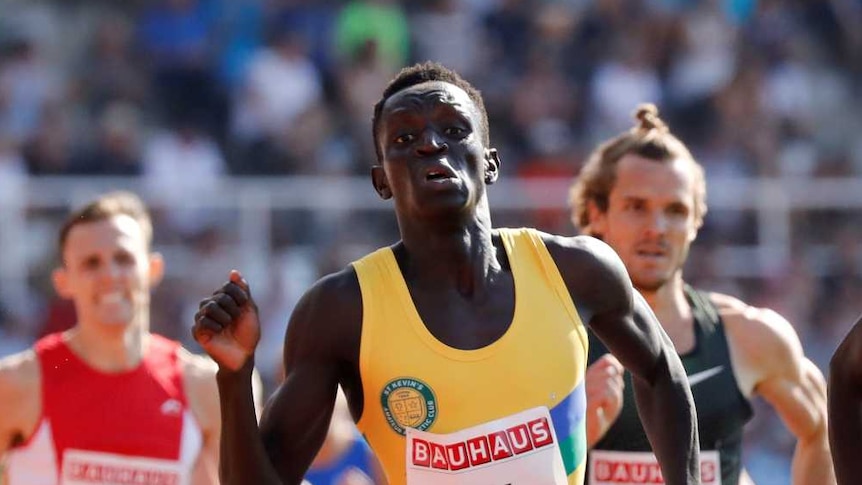 Peter Bol and Joseph Deng of Australia compete in the men's 800m at the Stockholm Diamond League meet