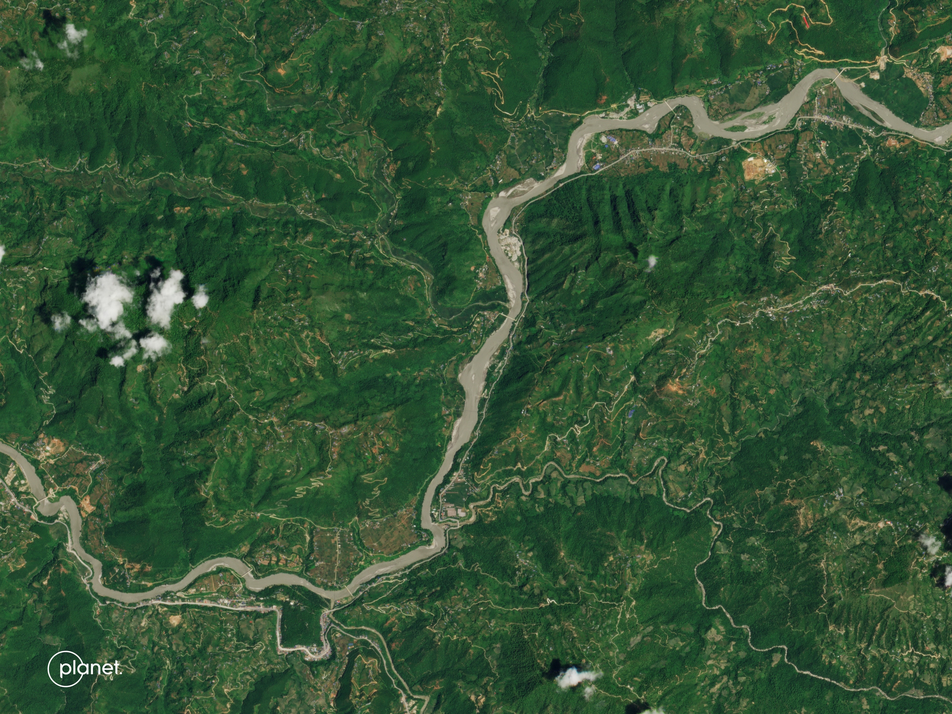 Satellite image of Kolpurtar, Nepal prior to flooding in August 2026.