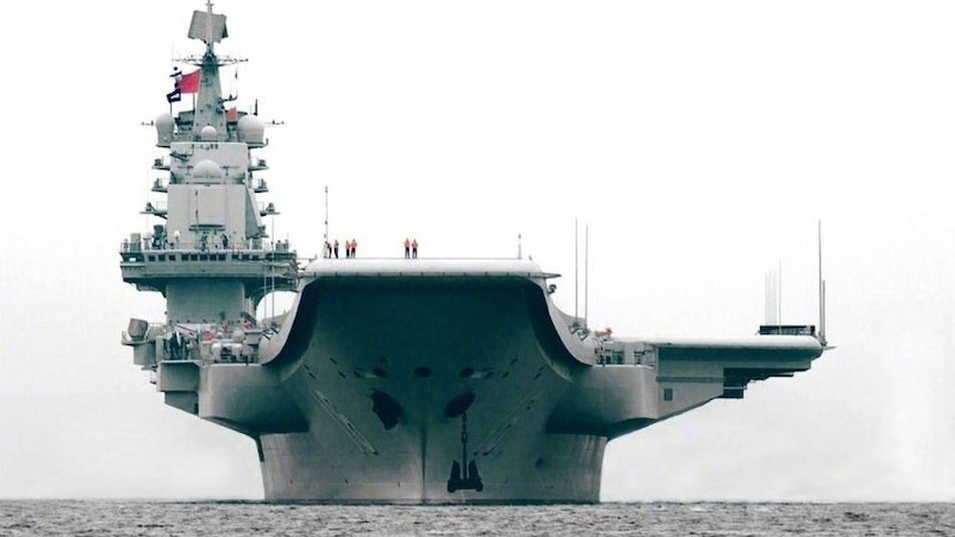 A front view of China's first homemade aircraft carrier Type 001A.