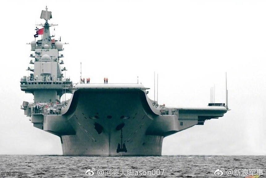 A front view of China's first homemade aircraft carrier Type 001A.