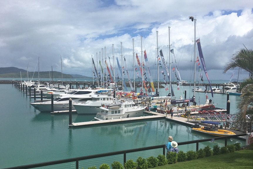Yachts lined up at Abell Point marina in Airlie Beach
