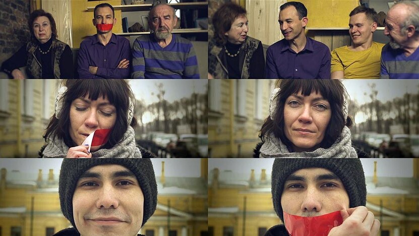 A video still from 'We will not be silent' by Kseniia Khrabrykh.