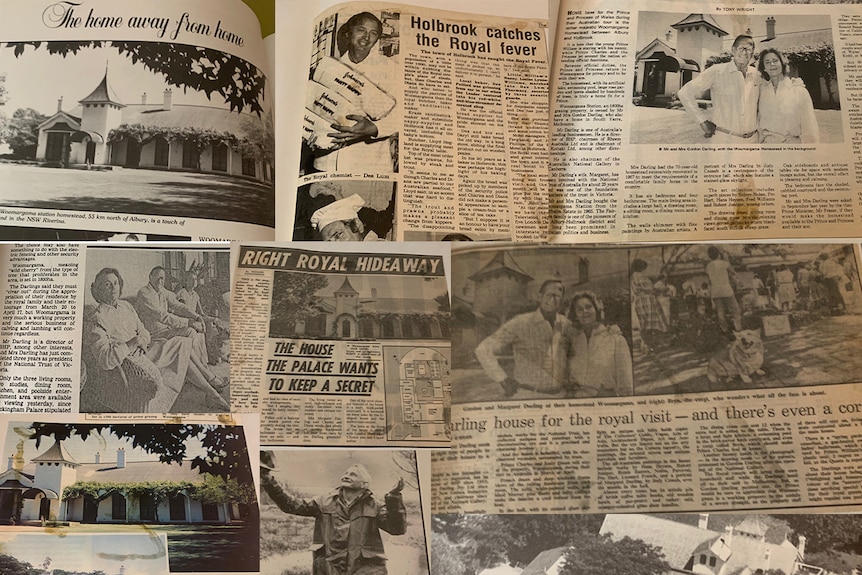 Merge of various newspaper and magazine clippings related to Prince Charles and Princess Diana's stay at Woomargama Station