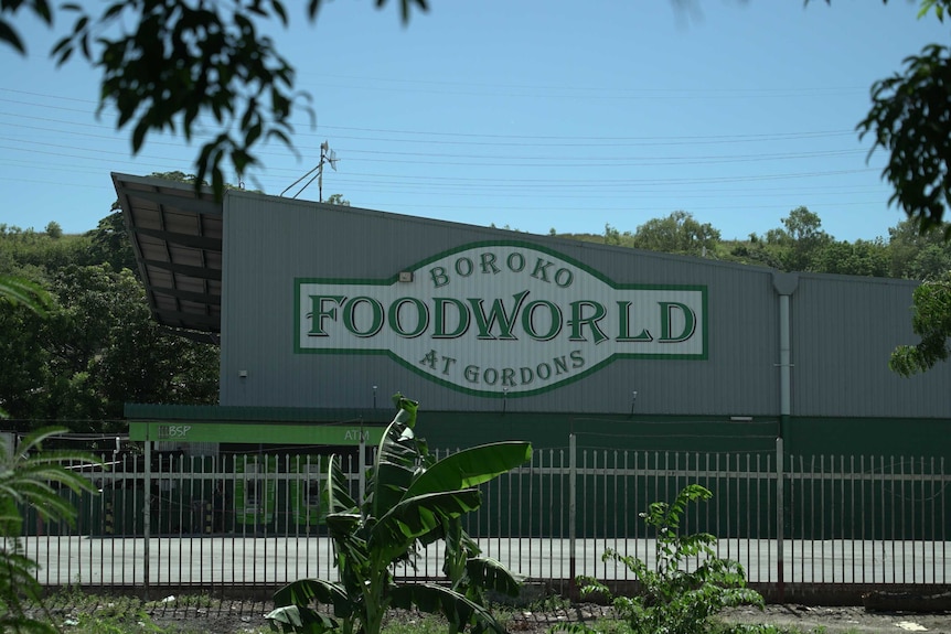 A wide view of the Boroko Foodworld shopping centre building.