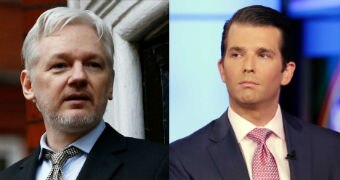 WikiLeaks founder Julian Assange in a composite picture next to Donald Trump Jr.