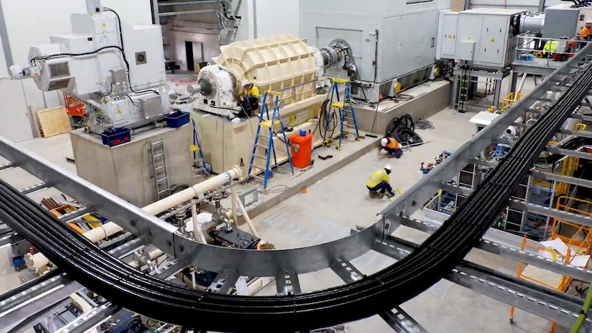 A synchronous condenser during construction.