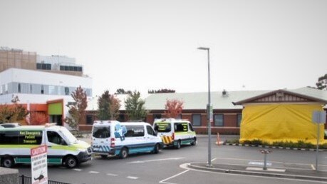 Ambulances at the North West Regional Hospital, Burnie, Tasmania, April 2020.