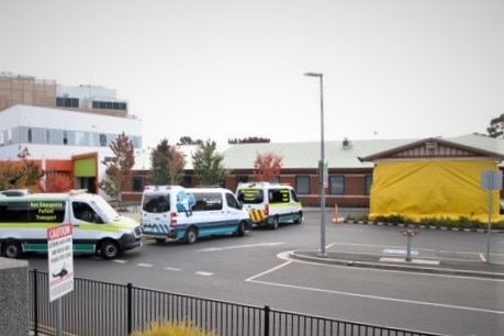 Ambulances at the North West Regional Hospital, Burnie, Tasmania, April 2020.