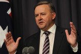 Albanese speaks during Canberra press conference