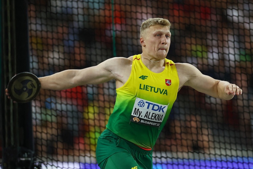 Lithuania's Mykolas Alekna preparing to throw his discus during a major event