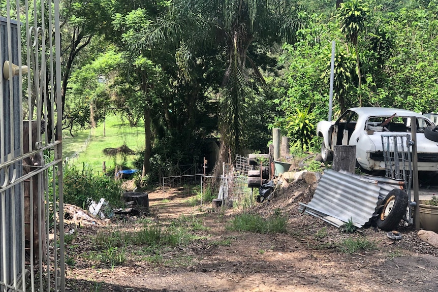 The driveway and yard of missing Goodna man David Thornton.