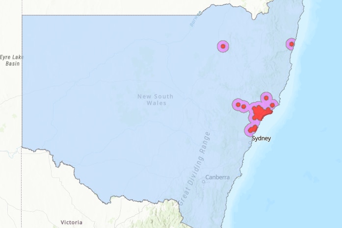 A map of New South Wales outlining where the different varroa mite zones are located