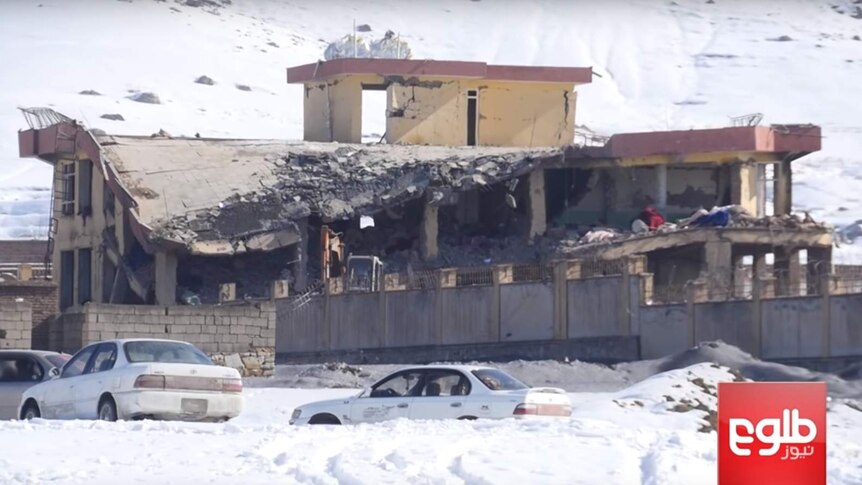 Widespread damage at a training facility for Afghanistan's security directorate in Maidan Wardak, following an attack.