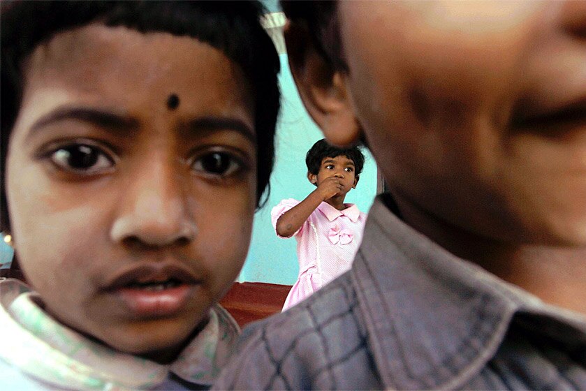 A group of orphans from the Sri Lankan civil war, play at Kurukulam Orphanage in Jayanthy, Sri Lanka.
