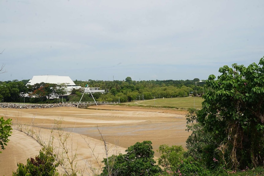 The sands of the Little Mindil beachfront site and the surrounding land is seen from Myilly Point.
