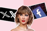 Composite image of X, Facebook and taylor Swift 