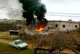 House on fire in Idlib