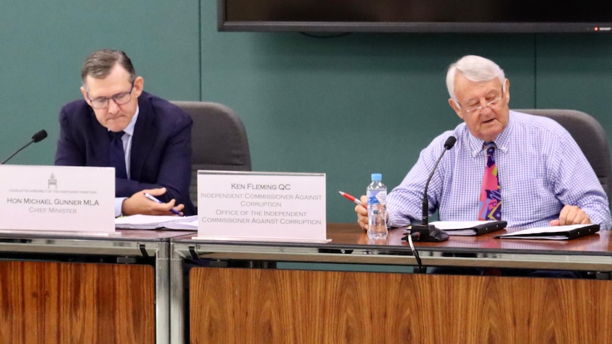 Ken Fleming and Michael Gunner at the NT parliament's estimates committee in June 2021.