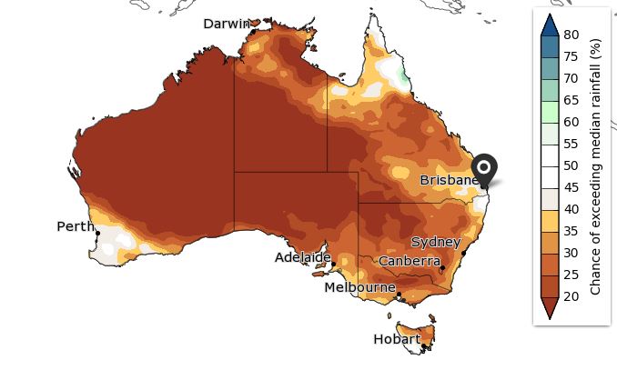 Chance of above median rainfall map