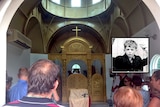 The coffin of Leonid Kulikovsky lies in Darwin's Serbian Orthodox church for the funeral of the Russian royal.