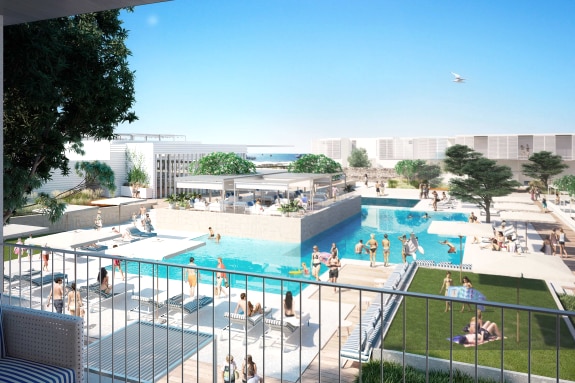An artist's impression of the Hotel Rottnest expansion showing the pool and surrounds