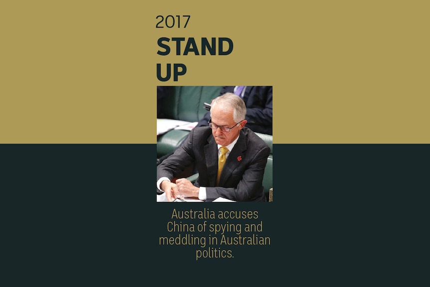 An image of Malcolm Turnbull looking concerned in parliament. Text reads 2017, Stand Up.