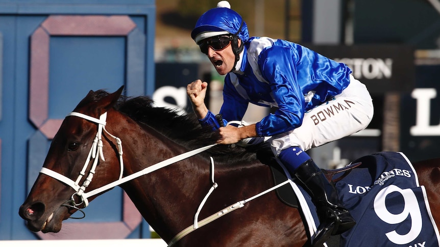 Jockey Hugh Bowman rides Winx to win race 7.