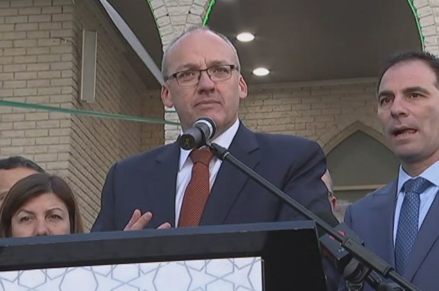 NSW Labor leader Luke Foley speaking at Lakemba Mosque.