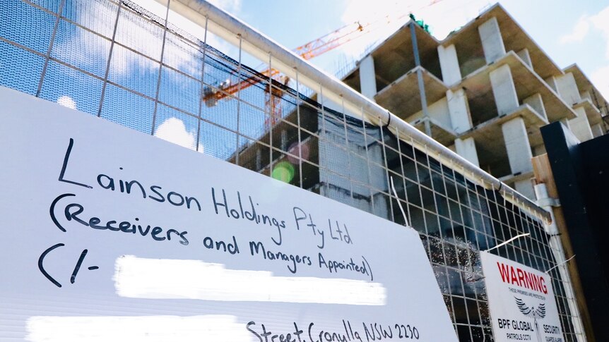 A sign announces the appointment of receivers to this development site in Cronulla, March 20, 2019.