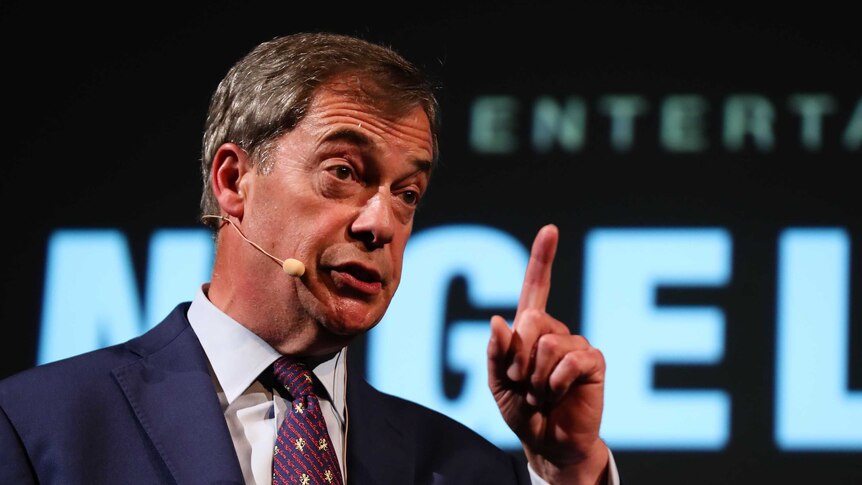 Former UK Independence Party leader Nigel Farage speaks during an event in Perth.