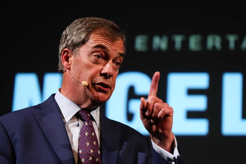 Former UK Independence Party leader Nigel Farage speaks during an event in Perth.