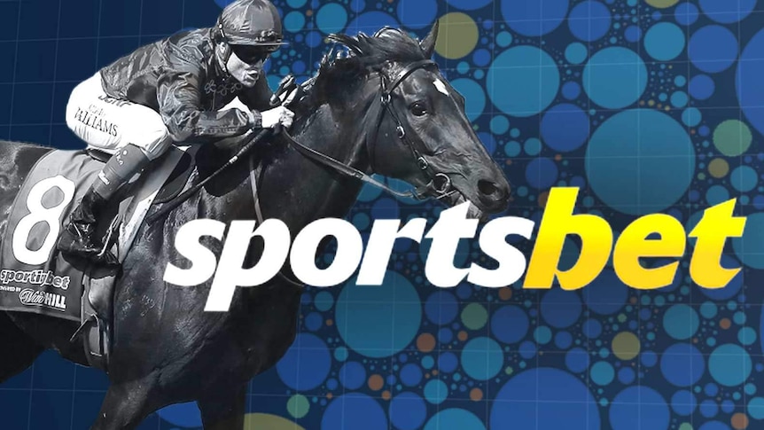 a graphic showing a jocky riding a horse behind the sportsbet logo