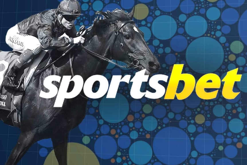 a graphic showing a jocky riding a horse behind the sportsbet logo