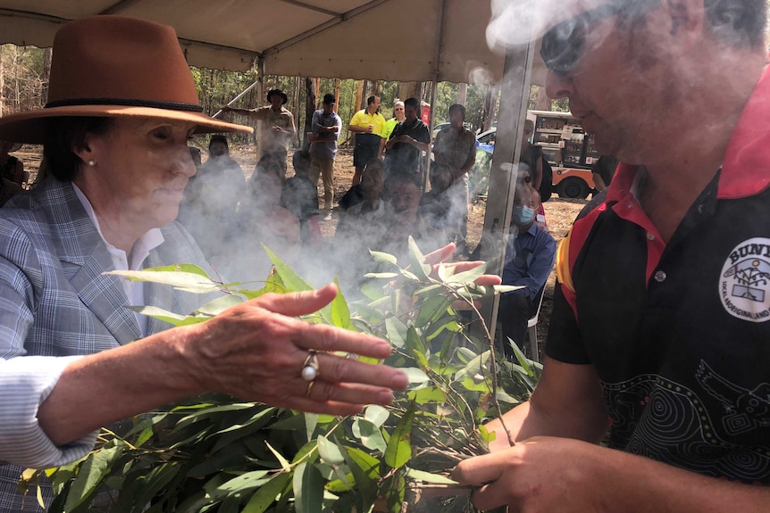 A smoking ceremony at the launch of the masterplan for the Cowarra State Forest Tourism precinct