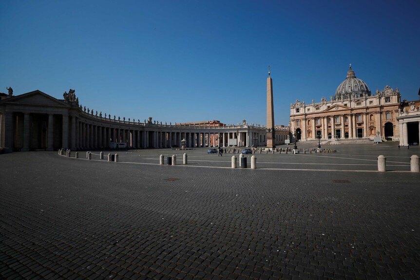 St Peter's Square in Vatican City is empty on Easter Sunday 2020