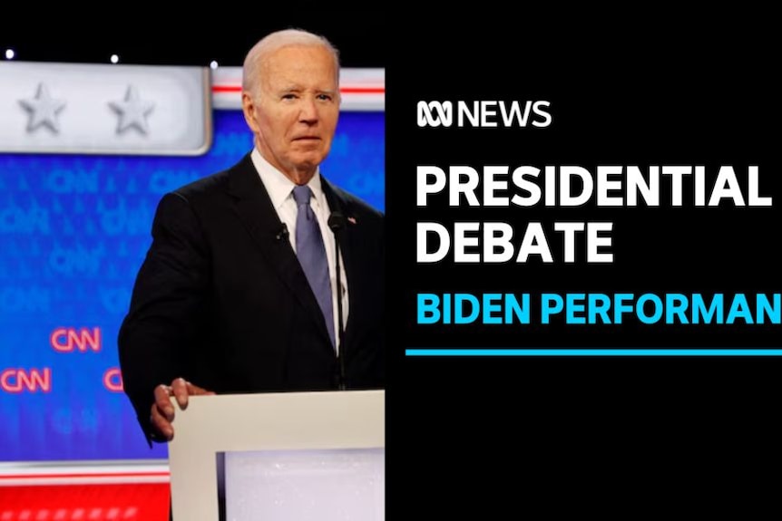 Presidential Debate, Biden Performance: Joe Biden standing at a podium during the presidential debate.