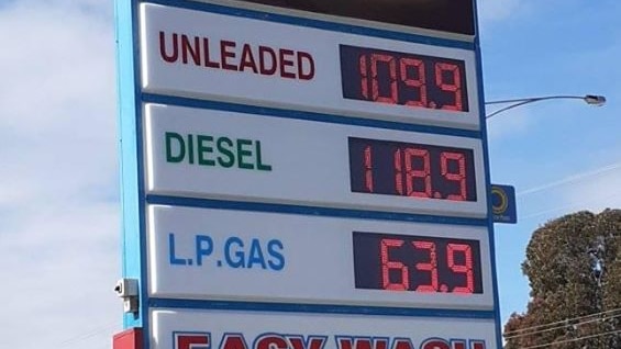 Fuel price board at a Bendigo station.